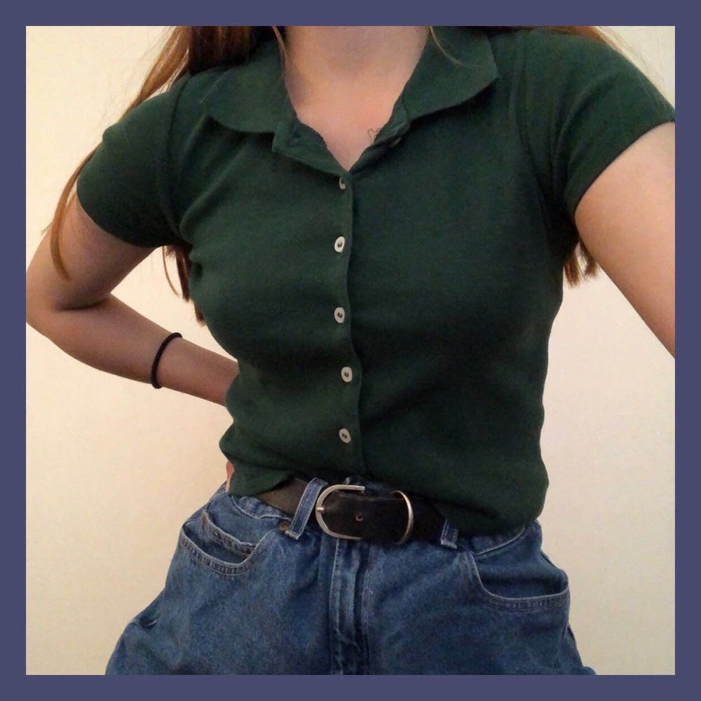 brandy melville green collared top